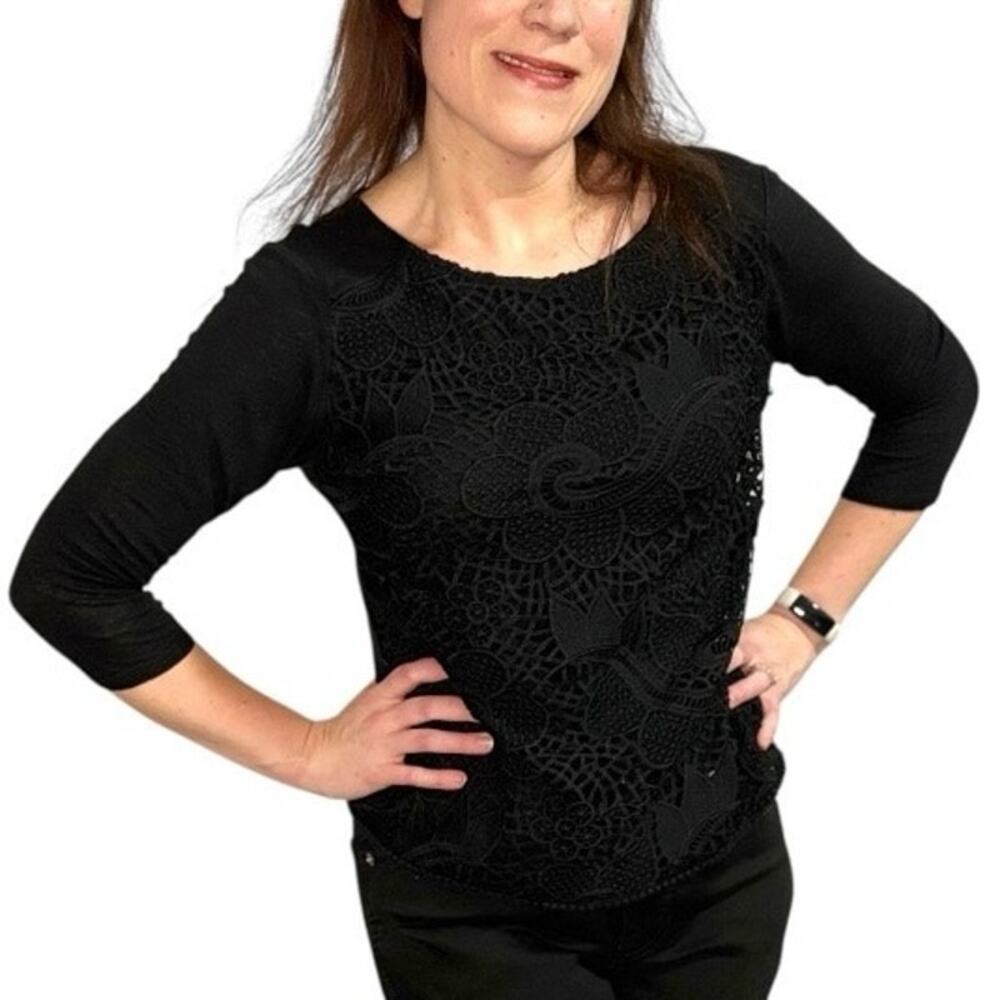 Ann Taylor Dressy 3/4 Sleeve Top - Black Lace - Sz Small Fits S/M - EUC - Casual